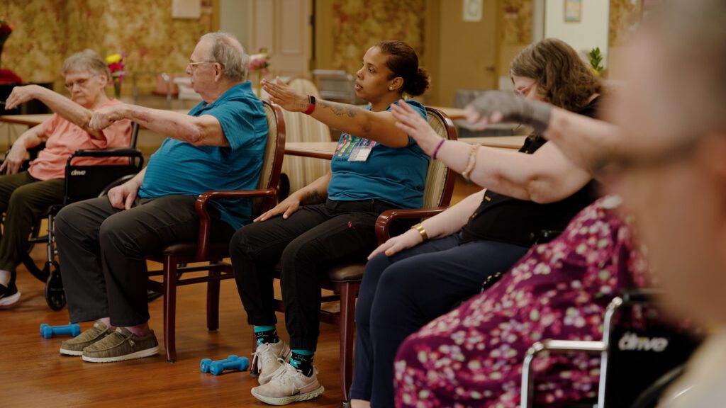 A group of residents at a skilled nursing facility